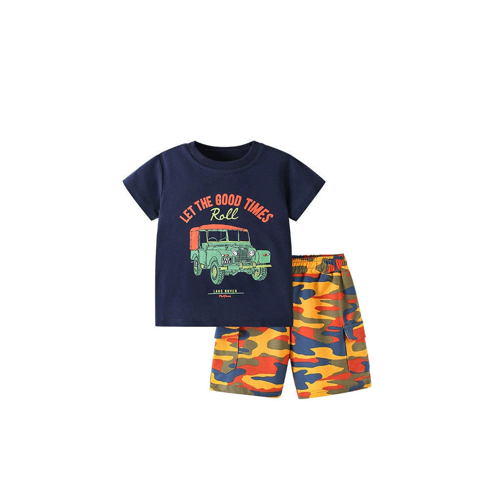 MyKids-USA® Baby Kids Casual Cartoon and Letters Pattern T-shirt and Shorts Clothing Set for Boys