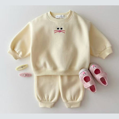 MyKids-USA® Baby Kids Unisex Casual Cartoon Face Embroidered Pattern Long Sleeves Top Pullover and Pants Clothing Set