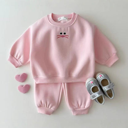 MyKids-USA® Baby Kids Unisex Casual Cartoon Face Embroidered Pattern Long Sleeves Top Pullover and Pants Clothing Set
