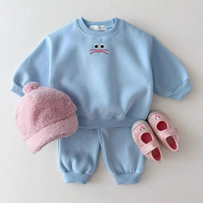 MyKids-USA® Baby Kids Unisex Casual Cartoon Face Embroidered Pattern Long Sleeves Top Pullover and Pants Clothing Set