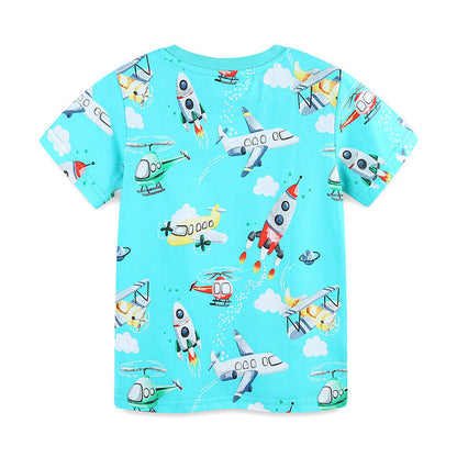 MyKids-USA® Boys’ Rockets and Plane Cartoon Pattern T-shirt in European and American Style