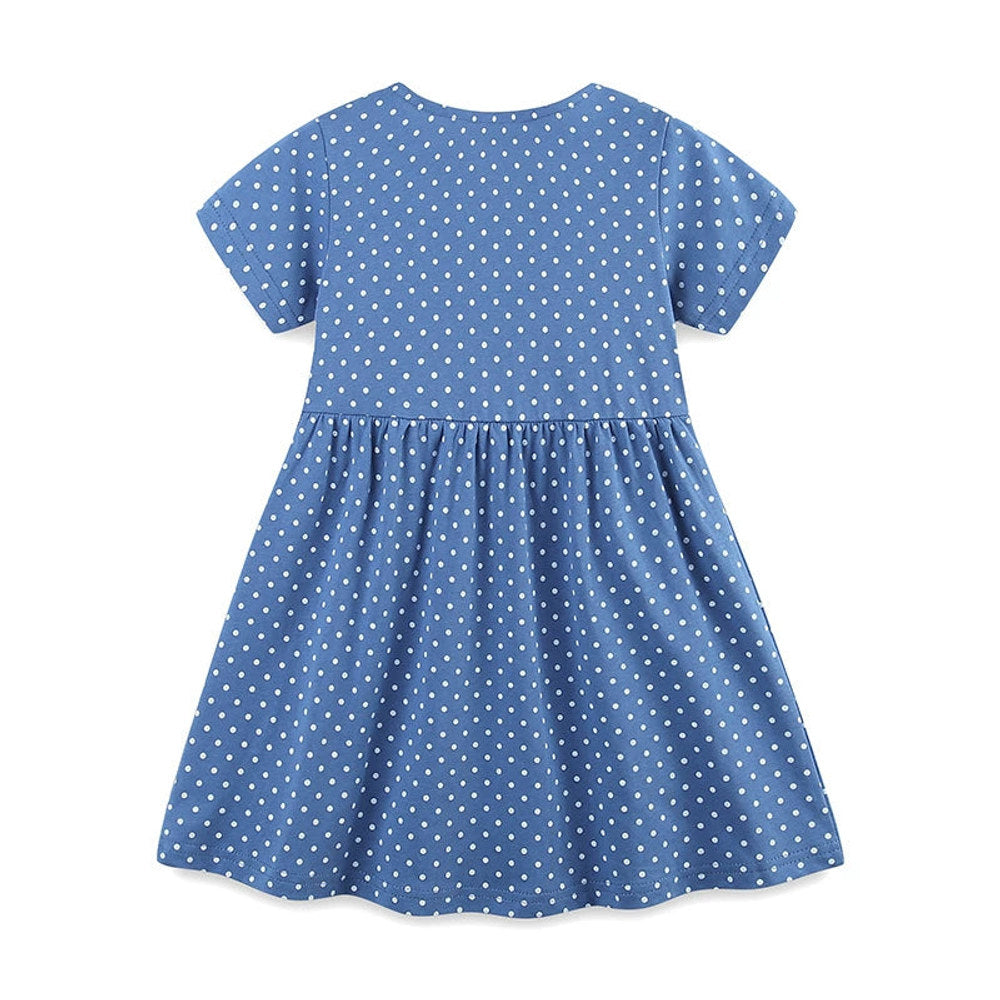 MyKids-USA® Pure Cotton Dots and Animals Pattern Short Sleeves Dress for Stylish Girls