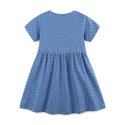 MyKids-USA® Pure Cotton Dots and Animals Pattern Short Sleeves Dress for Stylish Girls
