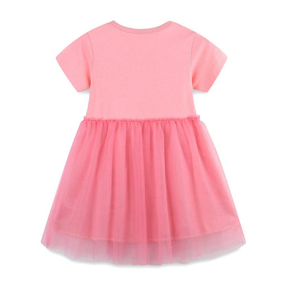 MyKids-USA® Cotton Animals Pattern Tulle Patchwork Short Sleeves Dress for Stylish Girls