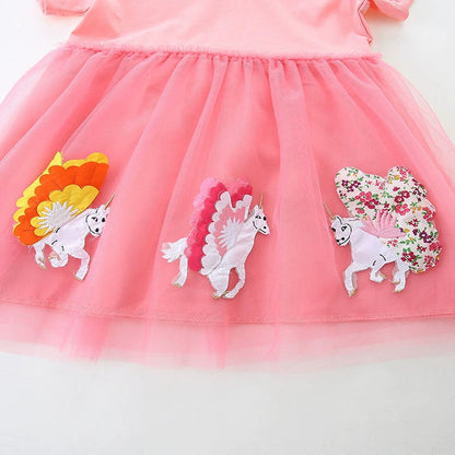 MyKids-USA® Cotton Animals Pattern Tulle Patchwork Short Sleeves Dress for Stylish Girls