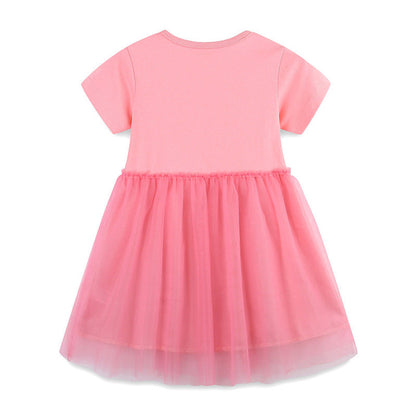 MyKids-USA® Cotton Animals Pattern Tulle Patchwork Short Sleeves Dress for Stylish Girls