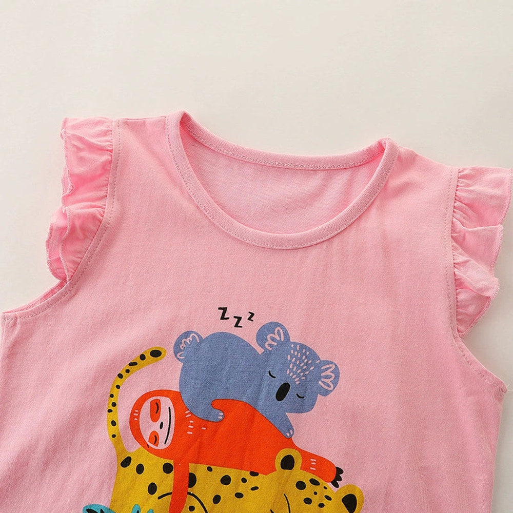 MyKids-USA® Baby Kids Cartoon Animals Pattern Vest and Shorts Clothing Set for Girls