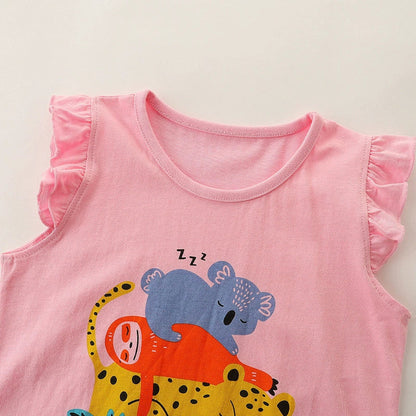MyKids-USA® Baby Kids Cartoon Animals Pattern Vest and Shorts Clothing Set for Girls