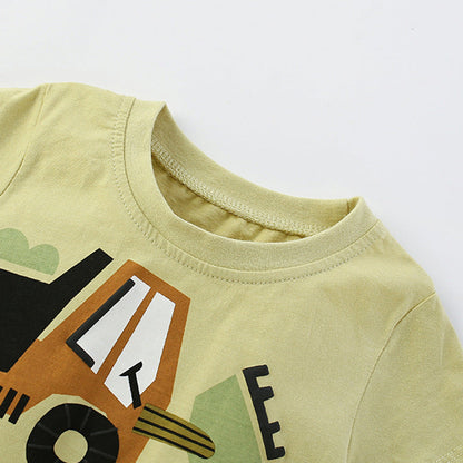 MyKids-USA® Baby Kids Casual Excavator Cartoon Pattern T-shirt and Shorts Clothing Set for Boys