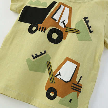 MyKids-USA® Baby Kids Casual Excavator Cartoon Pattern T-shirt and Shorts Clothing Set for Boys