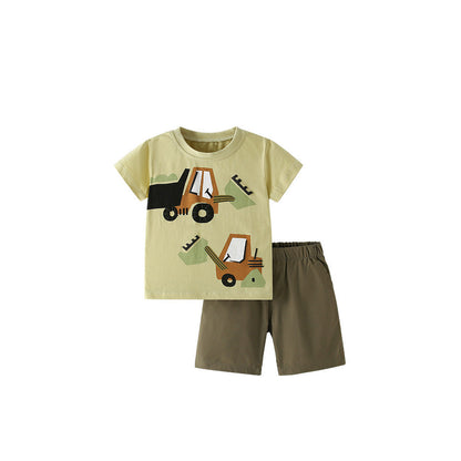 MyKids-USA® Baby Kids Casual Excavator Cartoon Pattern T-shirt and Shorts Clothing Set for Boys