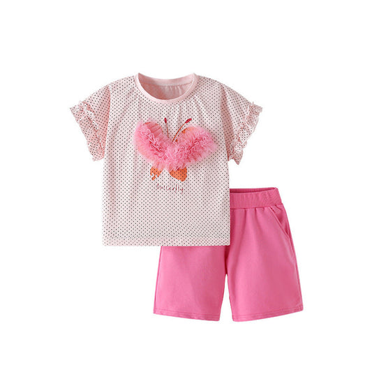 MyKids-USA® Baby Kids Heart Shaped Butterfly Pattern Top and Pink Shorts Clothing Set for Girls