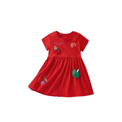 MyKids-USA® Fruits Cartoon Pattern Short Sleeves Dress for Stylish Girls