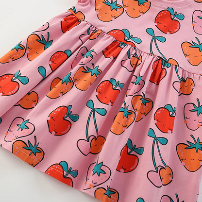 MyKids-USA® Fruits Strawberry Cartoon Pattern Short Sleeves Dress for Stylish Girls