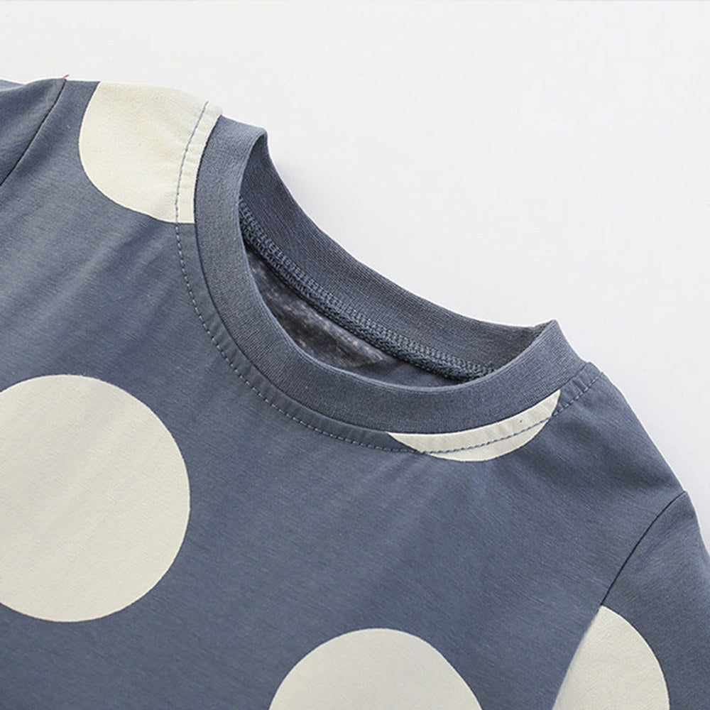 MyKids-USA® Flowers Cartoon and Polka Dots Pattern Short Sleeves Dress for Stylish Girls