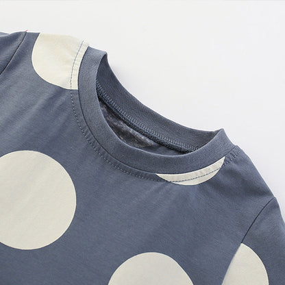 MyKids-USA® Flowers Cartoon and Polka Dots Pattern Short Sleeves Dress for Stylish Girls