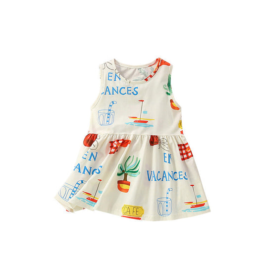 MyKids-USA® Summer Arrival Cartoon and Letters Pattern Sleeveless Dress for Stylish Girls