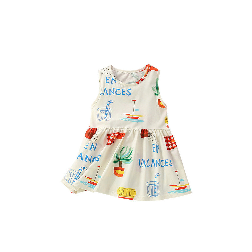 MyKids-USA® Cartoon and Letters Pattern Sleeveless Dress for Stylish Girls
