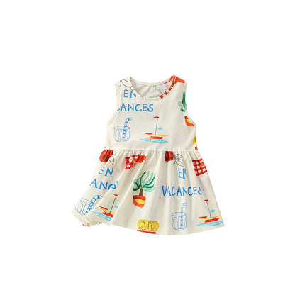 MyKids-USA® Cartoon and Letters Pattern Sleeveless Dress for Stylish Girls