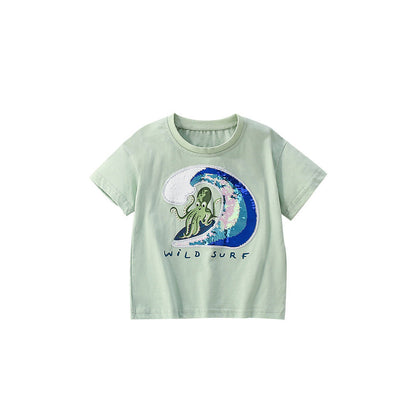 MyKids-USA® Boys’ Octopus Cartoon Pattern T-shirt in European and American Style