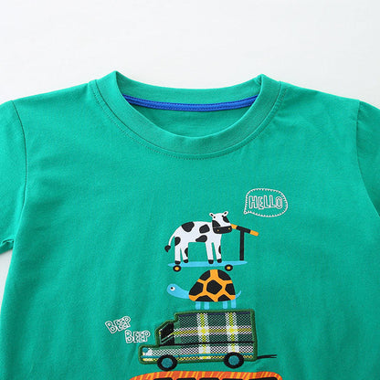 MyKids-USA® Baby Kids Cartoon Pattern T-shirt and Plaid Shorts Clothing Set for Boys