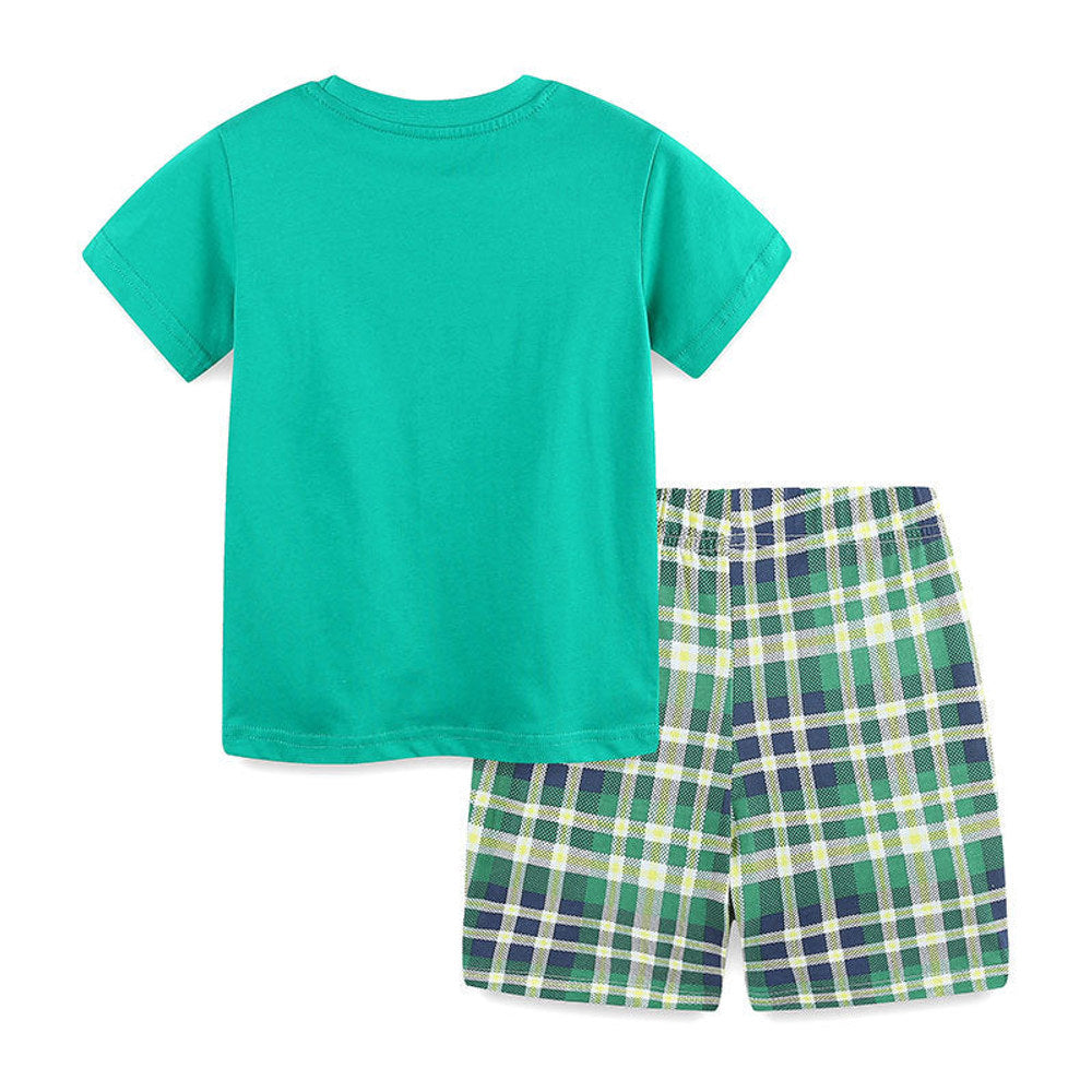 MyKids-USA® Baby Kids Cartoon Pattern T-shirt and Plaid Shorts Clothing Set for Boys