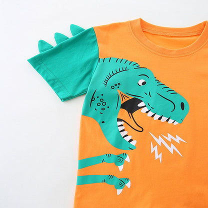MyKids-USA® Baby Kids Cartoon Dinosaur Pattern T-shirt and Plaid Shorts Clothing Set for Boys