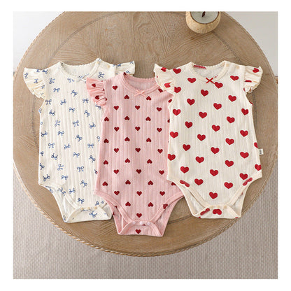MyKids-USA® Baby Unisex Crew Neck Fly Sleeves Hearts or Flowers Pattern bodysuit Bodysuits