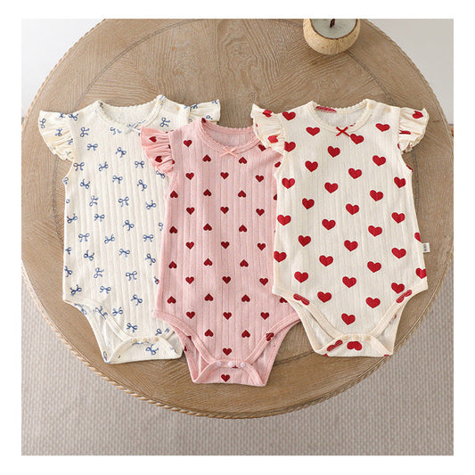 MyKids-USA® Baby Unisex Crew Neck Fly Sleeves Hearts or Flowers Pattern bodysuit Bodysuits