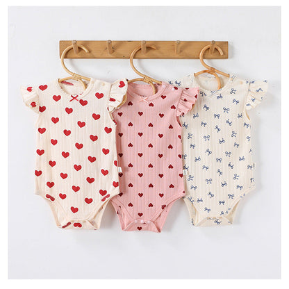 MyKids-USA® Baby Unisex Crew Neck Fly Sleeves Hearts or Flowers Pattern bodysuit Bodysuits