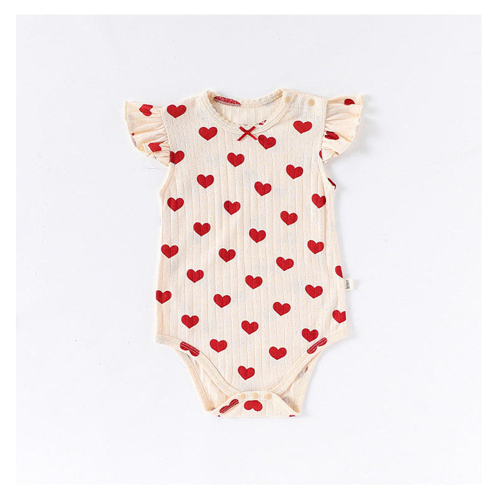 MyKids-USA® Baby Unisex Crew Neck Fly Sleeves Hearts or Flowers Pattern bodysuit Bodysuits