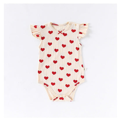 MyKids-USA® Baby Unisex Crew Neck Fly Sleeves Hearts or Flowers Pattern bodysuit Bodysuits