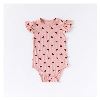 MyKids-USA® Baby Unisex Crew Neck Fly Sleeves Hearts or Flowers Pattern bodysuit Bodysuits