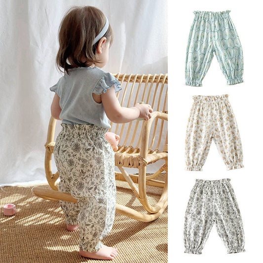 MyKids-USA® Baby Kids Girls Floral Pattern Thin Breathable Pants – Home Kids Pajamas Trousers
