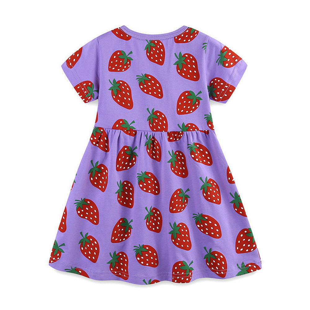 MyKids-USA® Summer Pure Cotton Fruits Strawberry Pattern Short Sleeves Dress for Stylish Girls