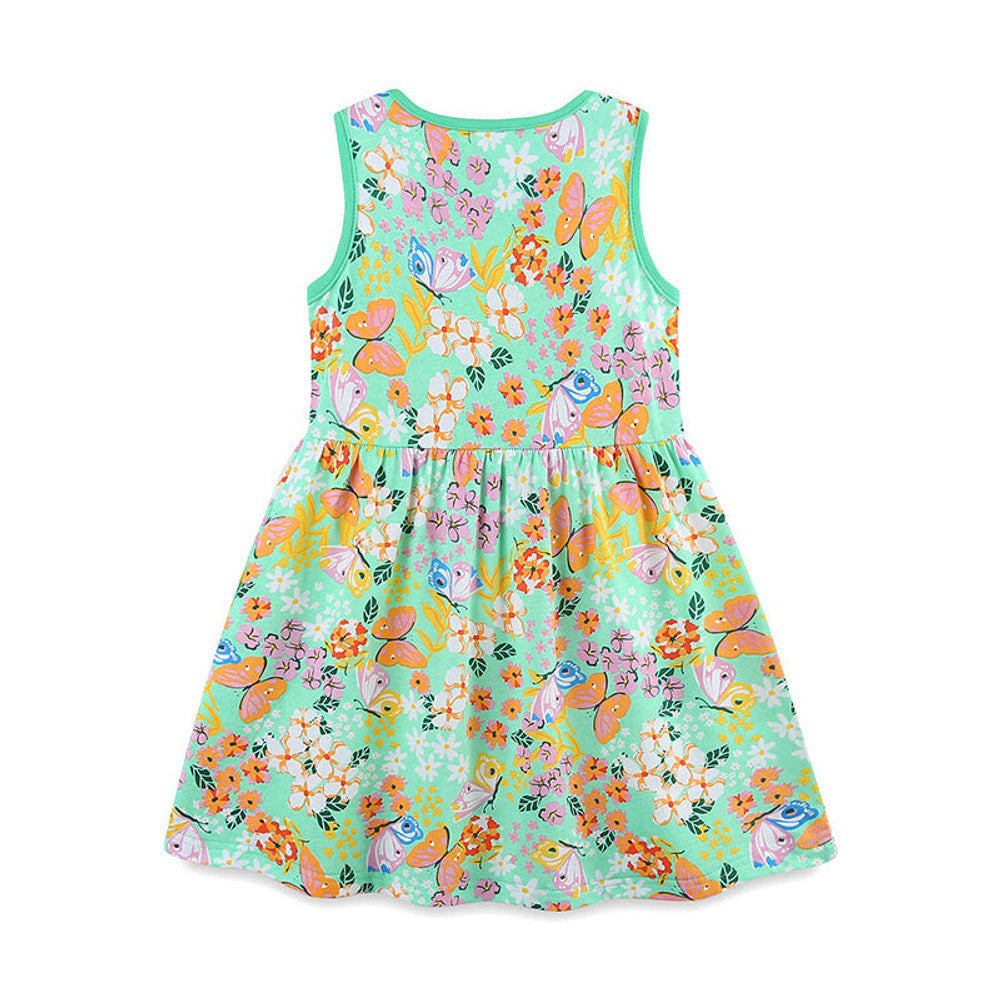 MyKids-USA® Pure Cotton Flowers and Butterfly Pattern Sleeveless Dress for Stylish Girls