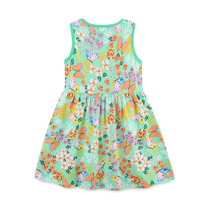 MyKids-USA® Pure Cotton Flowers and Butterfly Pattern Sleeveless Dress for Stylish Girls