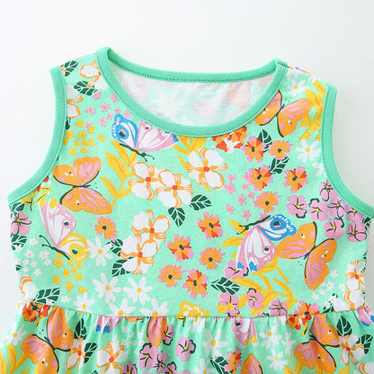 MyKids-USA® Pure Cotton Flowers and Butterfly Pattern Sleeveless Dress for Stylish Girls