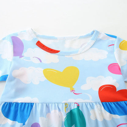 MyKids-USA® Colorful Hearts Pattern Short Sleeves Dress for Stylish Girls