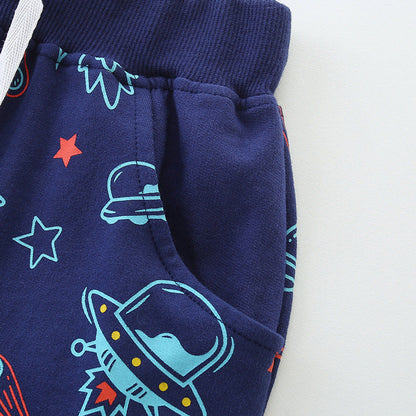 MyKids-USA® Kids Boys Cotton Casual Style Cartoon Rocket Pattern Shorts
