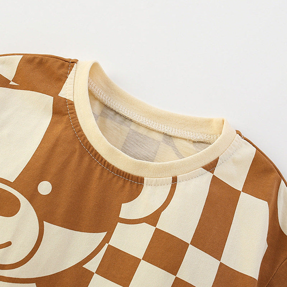 MyKids-USA® Baby Kids Casual Teddy Bear and Plaid Pattern T-shirt and Shorts Clothing Set for Boys