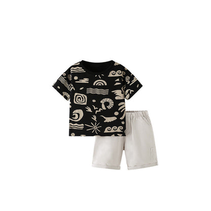 MyKids-USA® Baby Kids Casual Geometric Pattern T-shirt and Shorts Clothing Set for Boys