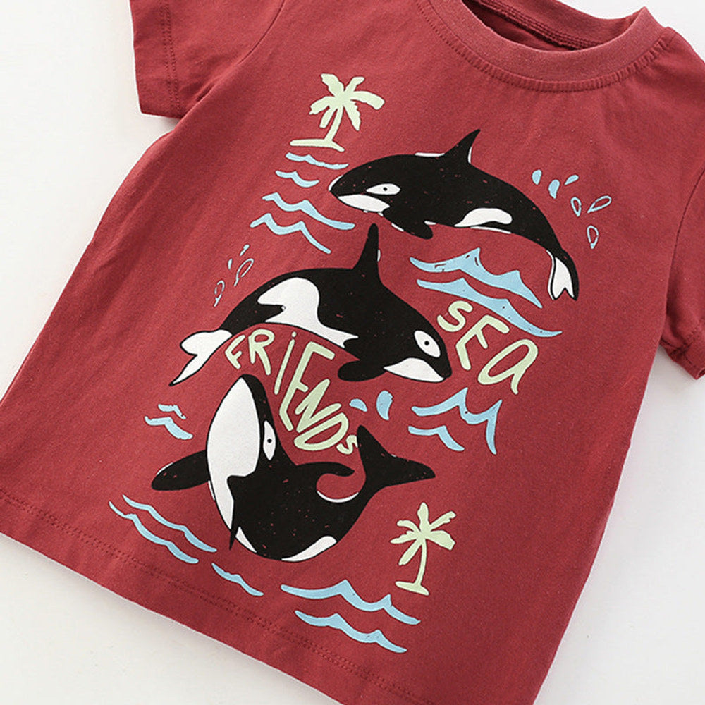 MyKids-USA® Summer Baby Kids Casual Marine Animals Pattern T-shirt and Shorts Clothing Set for Boys