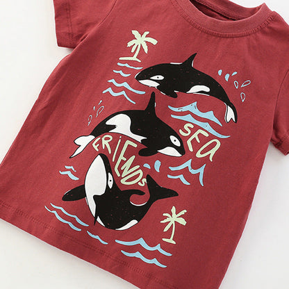 MyKids-USA® Summer Baby Kids Casual Marine Animals Pattern T-shirt and Shorts Clothing Set for Boys