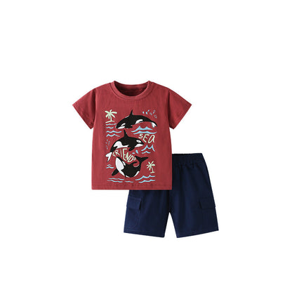 MyKids-USA® Summer Baby Kids Casual Marine Animals Pattern T-shirt and Shorts Clothing Set for Boys