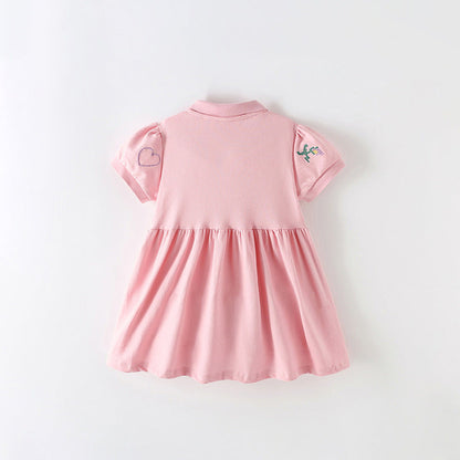 MyKids-USA® Flowers and Hearts Pattern Short Sleeves Turn-down Collar Dress for Stylish Girls