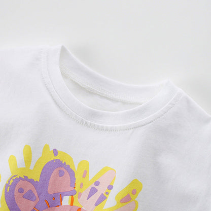 MyKids-USA® Baby Kids Cartoon Sunshine Pattern T-shirt and Striped Shorts Clothing Set for Girls