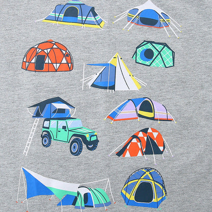 MyKids-USA® Boys’ Camping Cartoon Pattern T-shirt in European and American Style