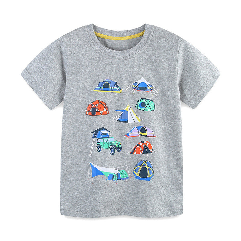 MyKids-USA® Boys’ Camping Cartoon Pattern T-shirt in European and American Style