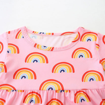 MyKids-USA® Colorful Rainbows Pattern Short Sleeves Dress for Stylish Girls
